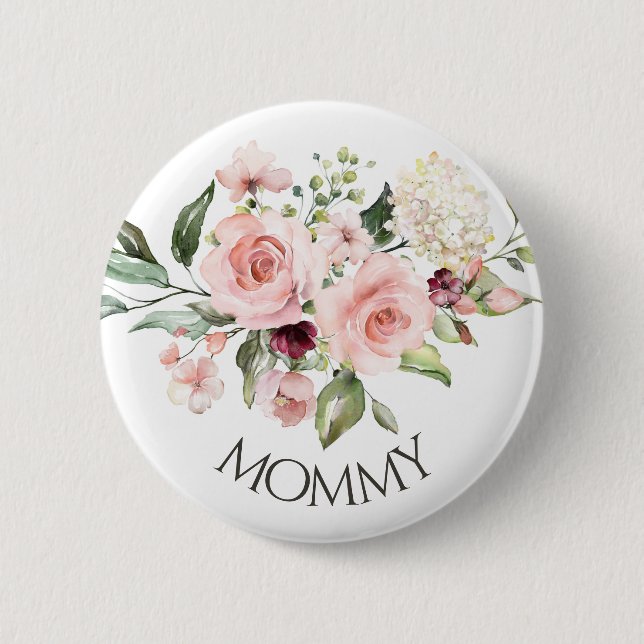 Badge Rond 5 Cm Bouton Baby shower Rose Roses Maman (Devant)