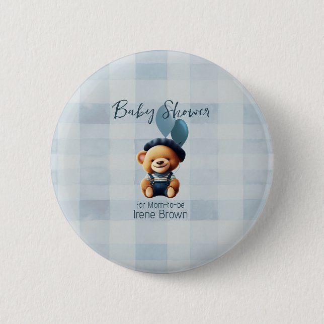 Badge Rond 5 Cm Bouton Baby shower Teddy Bear Jean (Devant)