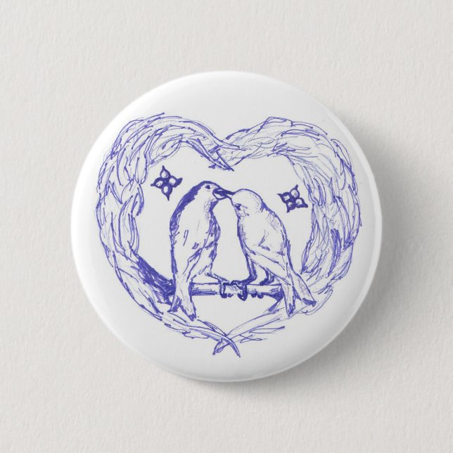 Badge Rond 5 Cm Bouton Baiser d'oiseaux (Devant)