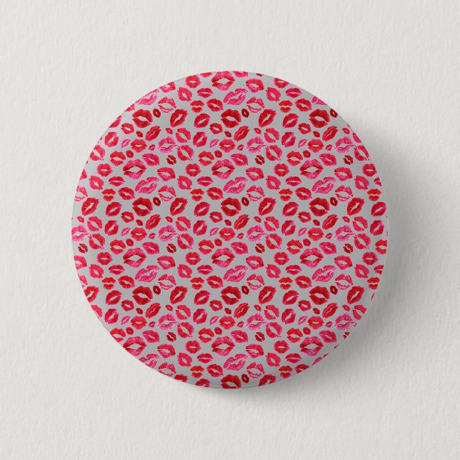 Badge Rond 5 Cm Bouton Baisers à lèvres rose rouge (Devant)
