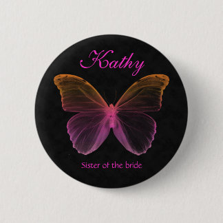Badge Rond 5 Cm Bouton Balise Nom Papillon Broche rose orange noir