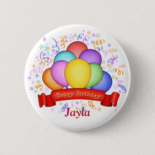 Badge Rond 5 Cm Bouton Ballons d'anniversaire et bannière (Devant)