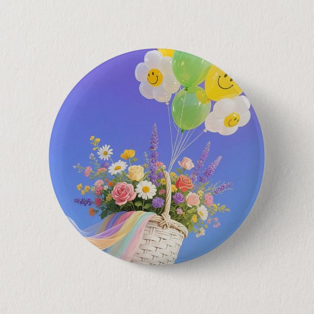 Badge Rond 5 Cm Bouton Ballons et Panier à fleurs - Billet cadeau  (Devant)