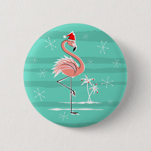Badge Rond 5 Cm Bouton Bande de Flamant rose de Noël