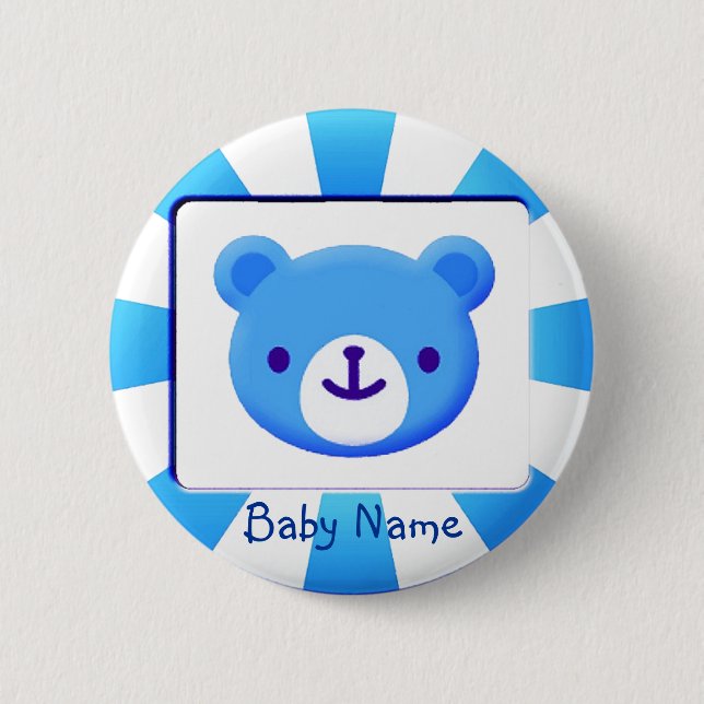 Badge Rond 5 Cm Bouton Bébé Ours Bleu (Devant)