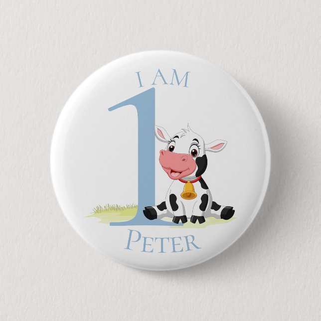 Badge Rond 5 Cm Bouton Bébé Vache Bleu ANNIVERSAIRE (Devant)