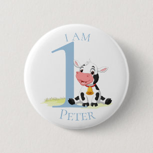 Badge Rond 5 Cm Bouton Bébé Vache Bleu ANNIVERSAIRE