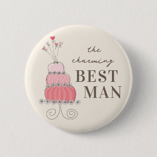 Badge Rond 5 Cm Bouton BEST MAN Sweet Rose Mariage Nom du gâteau