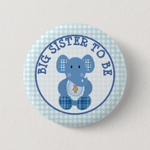 Badge Rond 5 Cm Bouton Big Sister to Be Baby shower Blue Elephant