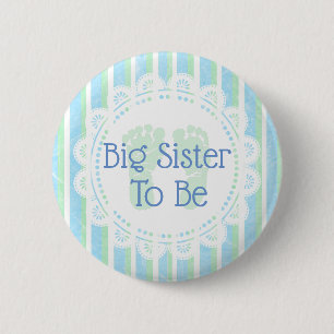 Badge Rond 5 Cm Bouton Big Sister to be Blue Green Baby shower