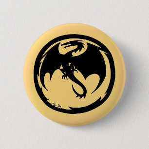 Badge Rond 5 Cm Bouton Black Dragon Gold