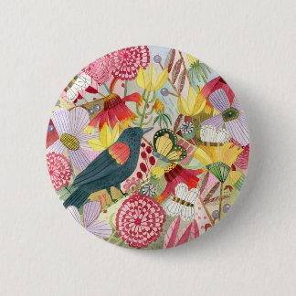 Badge Rond 5 Cm Bouton Blackbird à ailes rouges/prairie