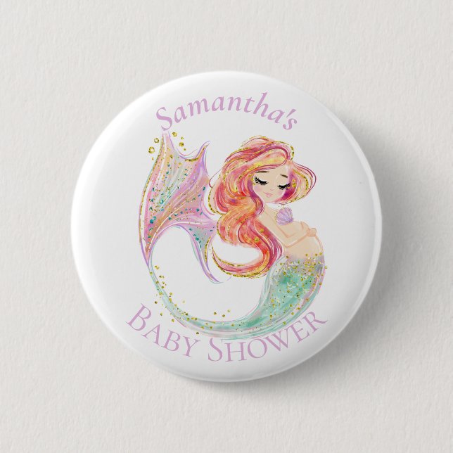 Badge Rond 5 Cm Bouton blanc BABY SHOWER MERMAID CUTE (Devant)