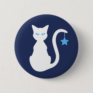Badge Rond 5 Cm Bouton blanc de chat
