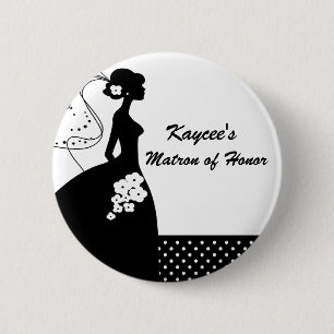 Badge Rond 5 Cm Bouton blanc de dame de honneur de jeune mariée d