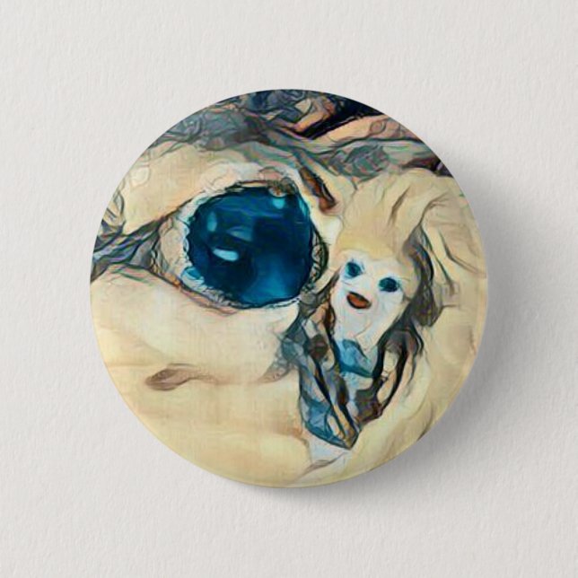 Badge Rond 5 Cm Bouton blanc de lutin d'yeux bleus d'alligator (Devant)