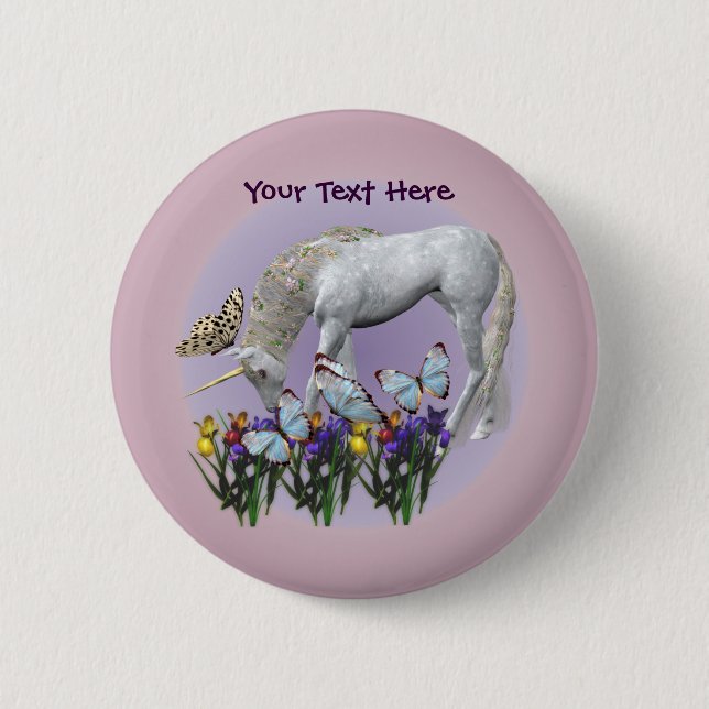 Badge Rond 5 Cm Bouton blanc d'imaginaire de papillons de licorne (Devant)