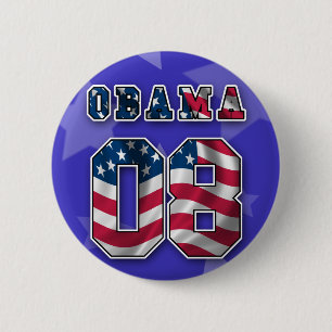 BADGE ROND 5 CM BOUTON BLANC D'OBAMA ET BLEU ROUGE