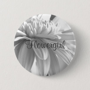 Badge Rond 5 Cm Bouton blanc et noir de Flowergirl de marguerite