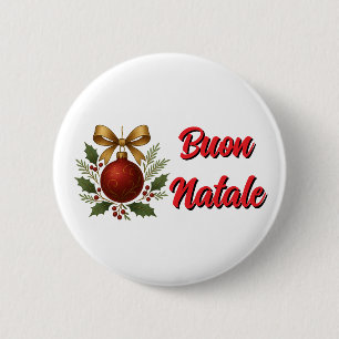 Badge Rond 5 Cm Bouton blanc Joyeux Noël - Buon Natale