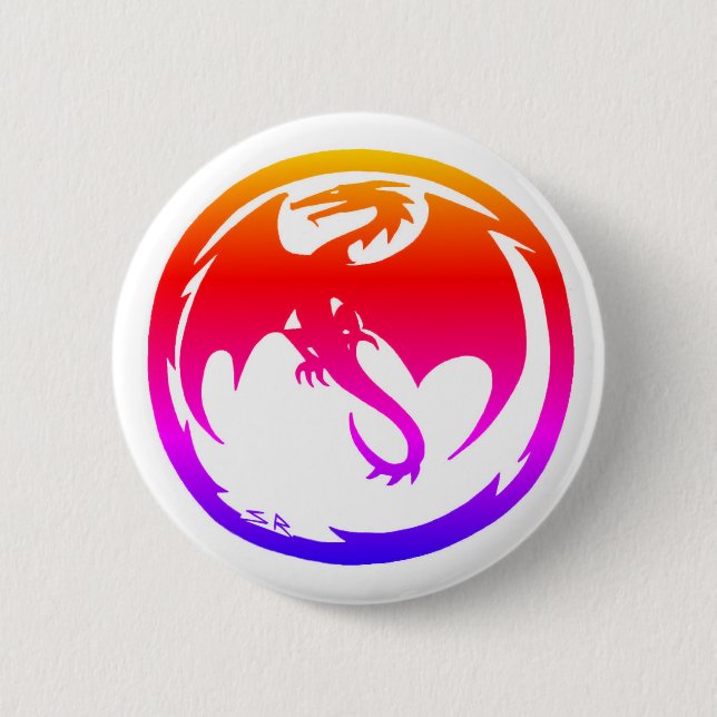 Badge Rond 5 Cm Bouton blanc Neon Dragon (Devant)