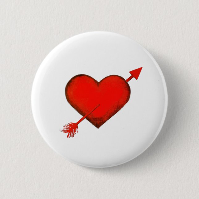 Badge Rond 5 Cm Bouton blanc rouge flèche Cupidon (Devant)