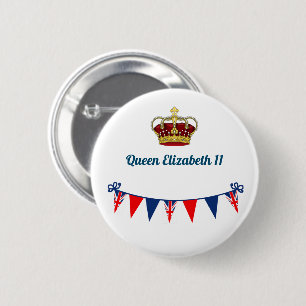 Badge Rond 5 Cm Bouton bleu blanc et rouge Queen Elizabeth 11