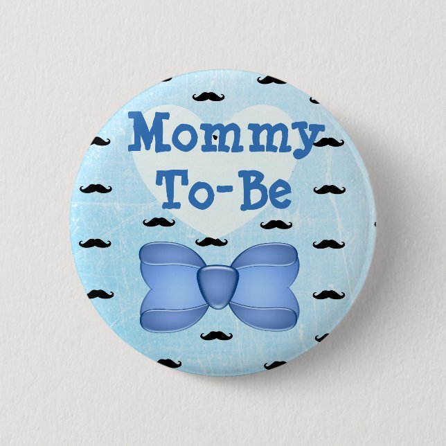 Badge Rond 5 Cm Bouton Bleu Bow & Mustache Maman pour être Baby sh (Devant)