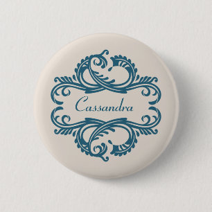 Badge Rond 5 Cm Bouton Bleu Chic Damask