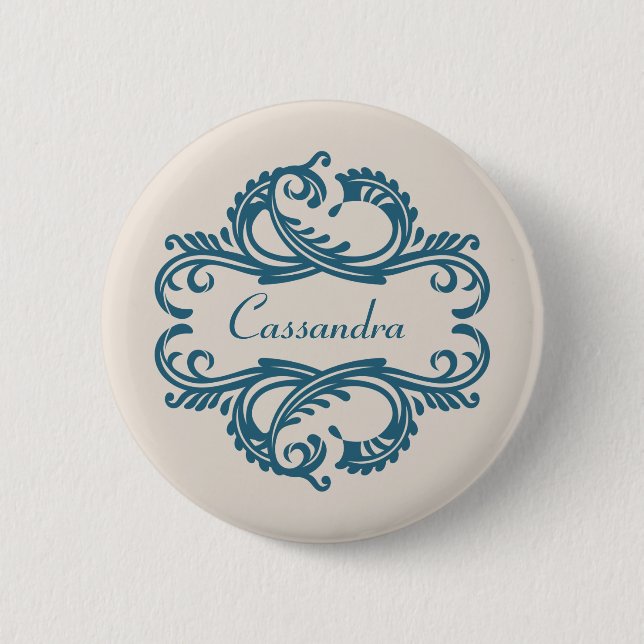 Badge Rond 5 Cm Bouton Bleu Chic Damask (Devant)