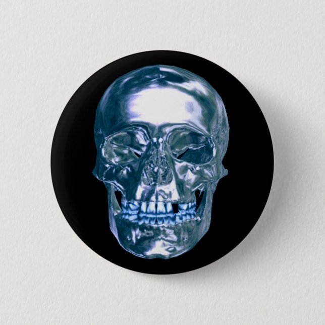 Badge Rond 5 Cm Bouton bleu Chrome Skull (Devant)