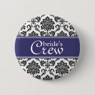 Badge Rond 5 Cm Bouton bleu Damask Bride's Crew