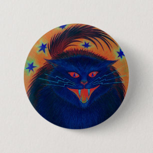 Badge Rond 5 Cm Bouton bleu de chat effrayant rond