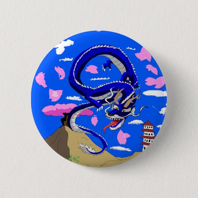 Badge Rond 5 Cm Bouton bleu de dragon de Sakura (Devant)