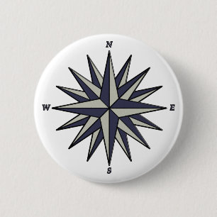 Badge Rond 5 Cm Bouton bleu de rose de boussole