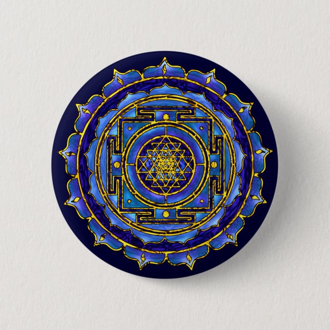 Badge Rond 5 Cm Bouton bleu de Yantra (Devant)