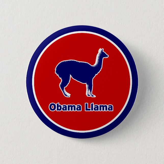 Badge Rond 5 Cm Bouton bleu d'ensemble de lama d'Obama (Devant)
