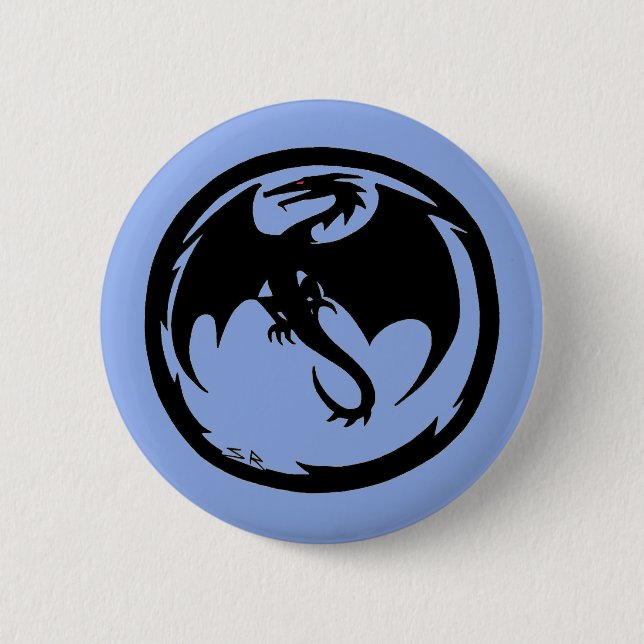 Badge Rond 5 Cm Bouton bleu Dragon noir (Devant)
