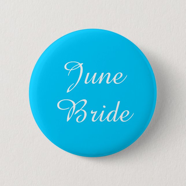Badge Rond 5 Cm Bouton Bleu et blanc Juin Mariée (Devant)