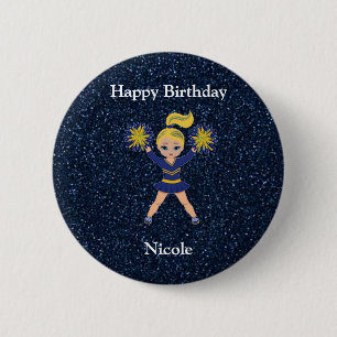 Badge Rond 5 Cm Bouton bleu étincelant "Joyeux anniversaire"