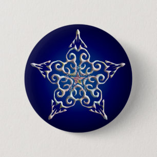 Badge Rond 5 Cm Bouton bleu étoile Iridescente