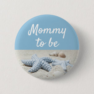 Badge Rond 5 Cm Bouton Bleu maman pour bébé Starfish Shower