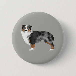 Badge Rond 5 Cm Bouton bleu merle du berger australien