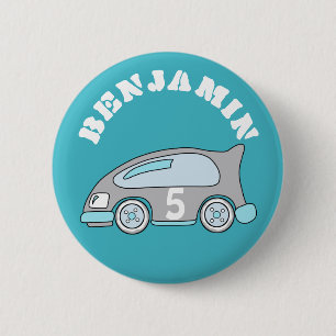 Badge Rond 5 Cm Bouton bleu mignon d'anniversaire de voiture de