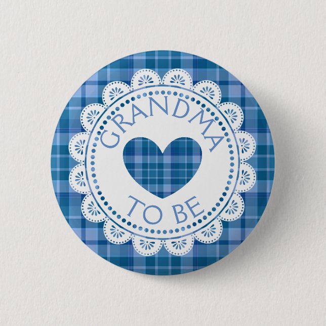Badge Rond 5 Cm Bouton Bleu Plaid Grandma to Be (Devant)