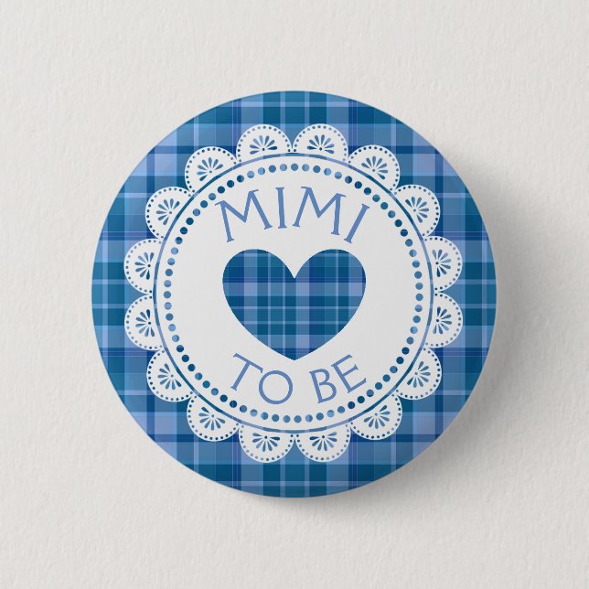 Badge Rond 5 Cm Bouton bleu Plaid Mimi to Be (Devant)
