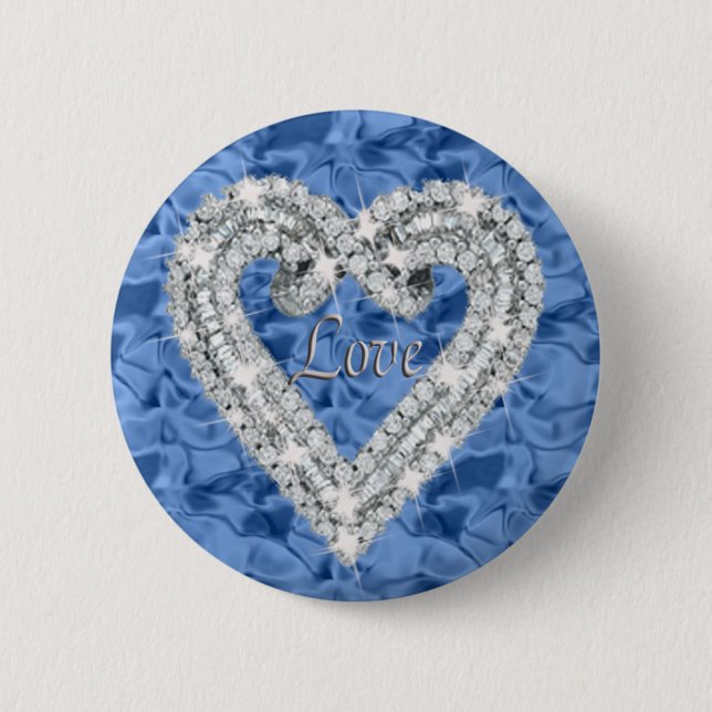 Badge Rond 5 Cm Bouton bleu rond Love Diamond Heart (Devant)