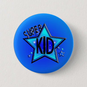 Badge Rond 5 Cm Bouton bleu rond Star Super Kid