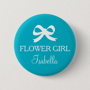 Badge Rond 5 Cm Bouton bleu turquoise Flower pour mariage