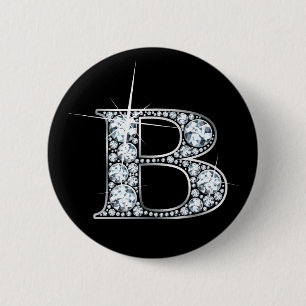 Badge Rond 5 Cm Bouton Bling Diamant "B"